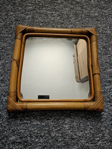 Vintage rattan bamboo mirror - vintage,