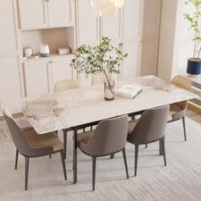 FATIVO Kitchen Extendable Dining Table Stretchable 130-160cm Marble Leaf Table