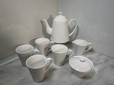 Belleek Living Beverage Set Teapot Milk Jug & Sugar Bowl 4 Mugs Ripple Effect