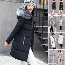 Winter Womens Fur Hooded Parka Jackets Chunky Puffer Coat Ladies Warm Outerwear