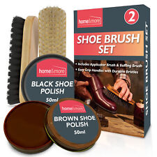 2 Shoe Brush Set Cleaning Kit Black Brown Polish Leather Boot Shine Brushes Care