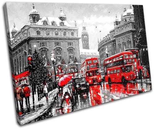 London scene winter red bus - london,