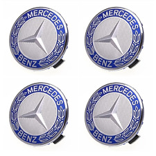 4x Mercedes Blue Alloy Wheel Centre Hub Caps 75mm A B C E S M Class ML CLA GLA