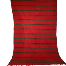 Vintage Handmade Moroccan Red Green Fringe Rug Authentic Berber Artistry Carpet