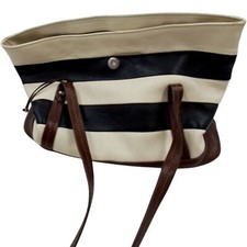 Striped Tote Bag Faux Leather