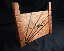 Wood mantle clock, oak and walnut inlays ' handmade 'one of' modern wood clock.
