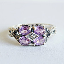 Vintage Style 925 Silver 1Cttw Amethyst .01ct Diamond Statement Ring Sz 10 3.8 g