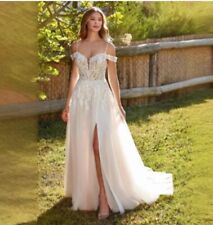 Boho Sweetheart Strapless Appliqué Lace High Slit Bridal Gown Wedding Dress