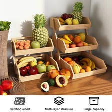 2/3 Tier Bamboo Fruit Basket Bread Storage Vegetable Rack Countertop Basket