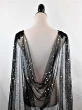 Black Bridal Wedding Shoulder Cape Veils Cloak for Brides Stars Tulle Cloak Long