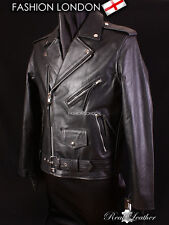 BRANDO Men's Bikers Jacket Motorbike Cruiser Cowhide Leather Jacket Black