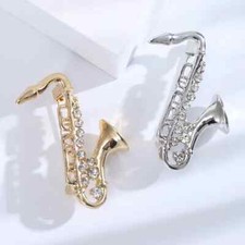New Fashion Saxophone Brooch Alloy Rhinestone Instrument Pins Accessories