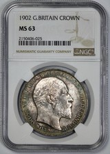 1902 Great Britain Edward VII Silver Crown NGC MS 63 Toned