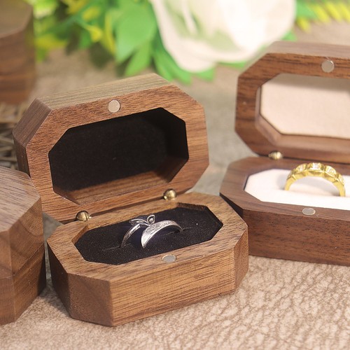 Vintage walnut wooden ring box - walnut,