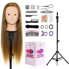 50% Real Hair Training Head Hairdressing Practice Mannequin Doll w/ Tripod Stand