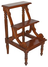 English Step Ladder Mahogany Library Chair Book Stairs Wooden Ladder