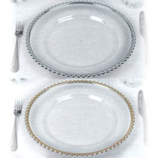 6/12 x 32cm Clear Charger Plates Set w/ Metallic Beaded Coloured Rim Party Table