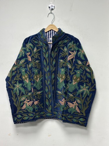 Blue velvet suzani embroidered - suzani,