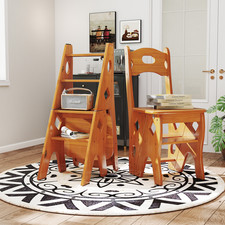 Folding Wooden Library Step Ladder Chair Step High Chair Step Stool Brown UK