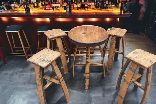 Oak whiskey barrel bar table - whiskey, &