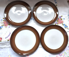 Vintage DENBY PROVENCE Stoneware 10.75 inch Dinner Plates x 4 Deep Brown & white