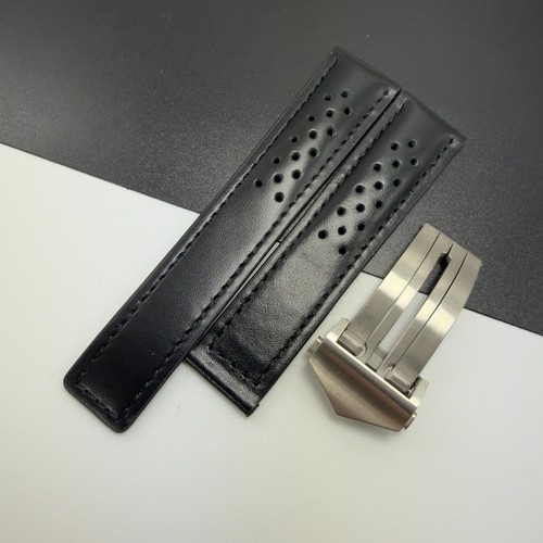 Black leather watch strap - strap, with