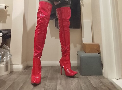 Red pvc thigh high - thigh, size