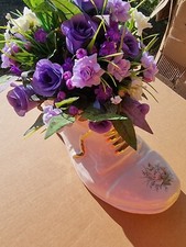 Vintage Large Mary Leigh Pottery Boot Planter Ceramic Staffordshire Wth Flowers 