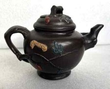 Hand Made Chinese Small Terracotta / Clay Teapot - Seal Mark to Base - 17cm
