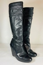 Ash Black Leather Knee High