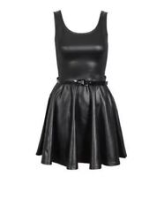 NEW WOMENS LADIES WET LOOK PU PVC FLARED BELTED SKATER PARTY DRESS PLUS SIZ 8-26