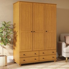Pine 3-Door Triple Wardrobe with Drawers - Hampton HPT013