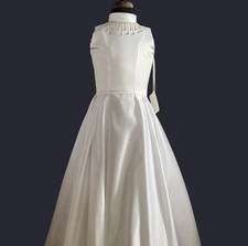 White Satin Box Pleat Sleeveless Communion Dress Age 8 Brand New with Tags BNWT