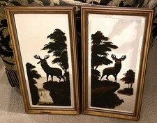 Pair of Vintage Hand Painted Stag Mirrors 