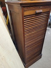  GLOBE WERNICKE TAMBOUR FRONT NINE DRAWER OAK FILING CABINET WITH KEY 46” TALL