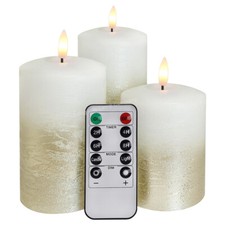 3 LED USB Charge Remote Control Flameless Flickering Gold Painted Candles WAX03