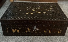 Antique Carved Fretwork Sterling Silver & Wooden Large Box