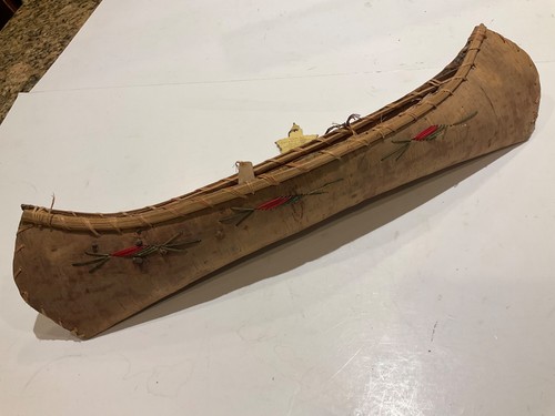 Vintage birch bark canoe - 16",