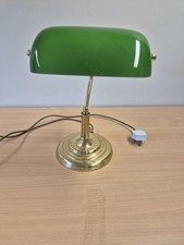 Brass Effect Bankers Desk Lamp Green Glass Adjustable Shade Working Condition