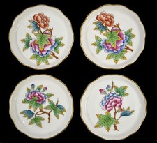 4x Herend Hungary Hand Painted Small Porcelain Floral Trinket Pin Dishes