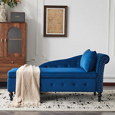 Upholstered Chaise Longue Indoor Lounge Sofa with Right Armrest & Storage Blue