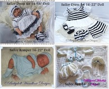 BABYDOLL HANDKNIT DESIGNS *4* KNITTING PATTERNS SAILOR SETS 14-22" DOLL/NB-3M 