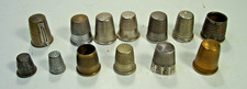 Lot of 13 Vintage Thimbles, 1 has Threader Cutter, 1 Silver Others Brass & Steel