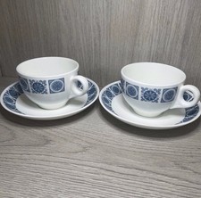Wedgwood Tuscan Cups & Saucers x2 Metallised Fine Bone China Vintage Tea Cup 