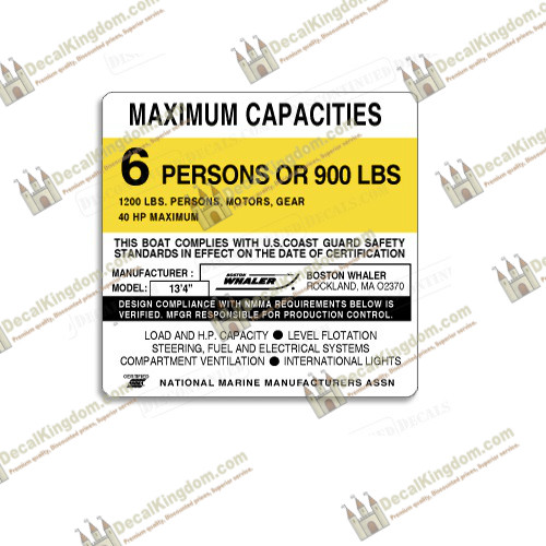 Boston whaler capacity plate - capacity,