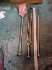 Antique Brass Set of 3 Fire Irons Poker Tongs and Shovel Country Hotel  House  