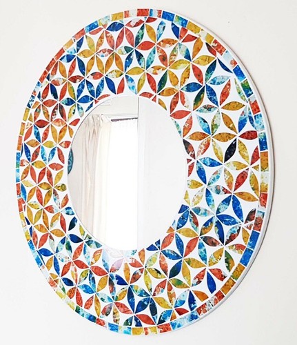 Round mosaic wall mirror