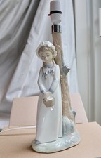 lladro Zaphir Girl with  Flower Basket Table Lamp  Spain Porcelain Vintage
