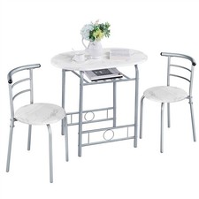 3 Piece Dining Table Set with Steel Legs Compact Dining Table and 2 Chairs Set