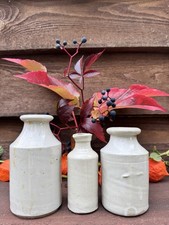 Rustic Stoneware Bottles, Antique Pots, Old Fashioned Bottles Wedding Pots x 3